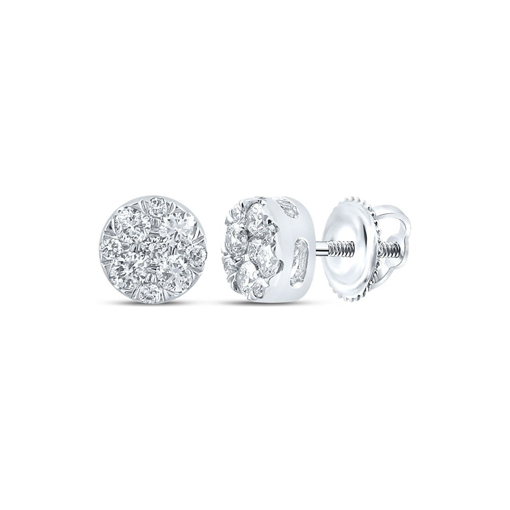 Earrings | 14kt White Gold Womens Round Diamond Cluster Earrings 1 Cttw | Splendid Jewellery GND