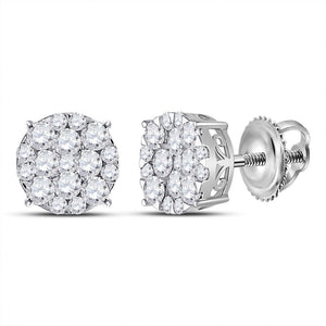 Earrings | 14kt White Gold Womens Round Diamond Cluster Earrings 1 Cttw | Splendid Jewellery GND