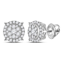 Load image into Gallery viewer, Mesmerizing Brilliance: 14kt White Gold Women&#39;s Round Diamond Cluster Earrings 1/2 Cttw - Top View