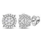 Mesmerizing Brilliance: 14kt White Gold Women's Round Diamond Cluster Earrings 1/2 Cttw - Top View