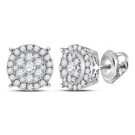 Mesmerizing Brilliance: 14kt White Gold Women's Round Diamond Cluster Earrings 1/2 Cttw - Top View