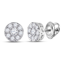 Load image into Gallery viewer, Dazzling Brilliance: 14kt White Gold Womens Round Diamond Cluster Earrings 1/2 Cttw - Top View