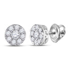 Dazzling Brilliance: 14kt White Gold Womens Round Diamond Cluster Earrings 1/2 Cttw - Top View