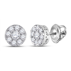Dazzling Brilliance: 14kt White Gold Womens Round Diamond Cluster Earrings 1/2 Cttw - Top View