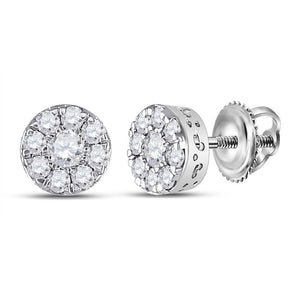 Earrings | 14kt White Gold Womens Round Diamond Cluster Earrings 1/2 Cttw | Splendid Jewellery GND