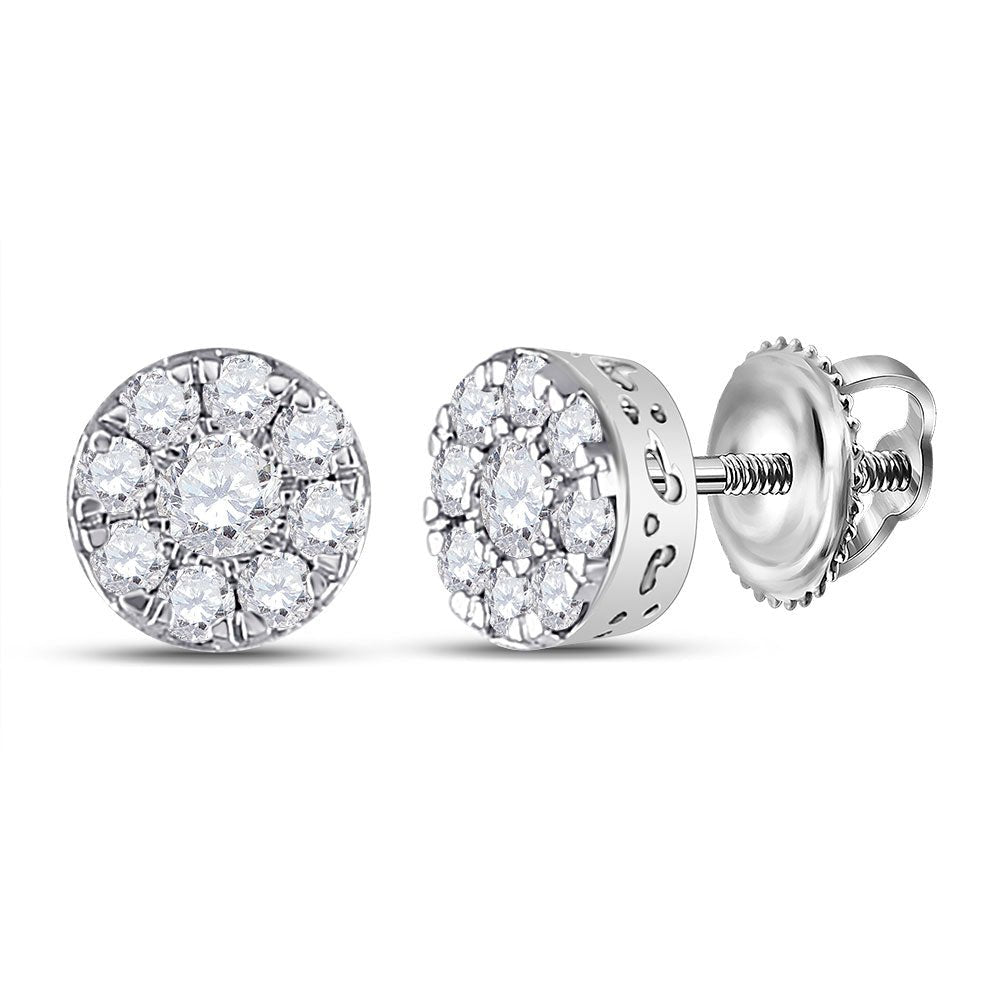 Earrings | 14kt White Gold Womens Round Diamond Cluster Earrings 1/2 Cttw | Splendid Jewellery GND