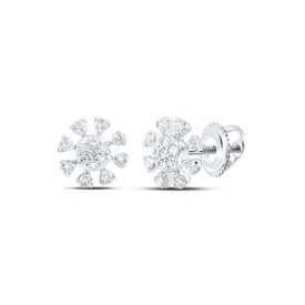 14kt White Gold Sparkling Diamond Cluster Earrings - Top View