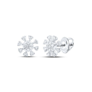 Earrings | 14kt White Gold Womens Round Diamond Cluster Earrings 1/3 Cttw | Splendid Jewellery GND