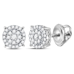 Earrings | 14kt White Gold Womens Round Diamond Cluster Earrings 1/3 Cttw | Splendid Jewellery GND