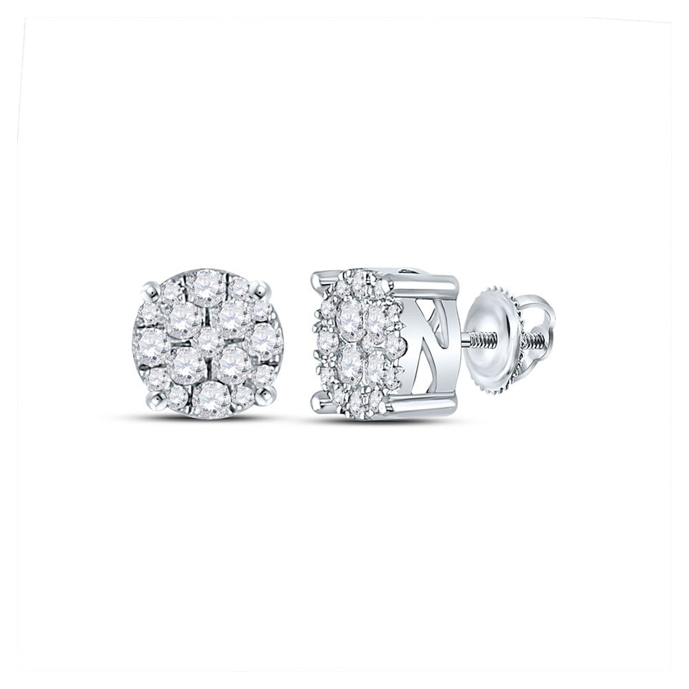 Earrings | 14kt White Gold Womens Round Diamond Cluster Earrings 1/4 Cttw | Splendid Jewellery GND
