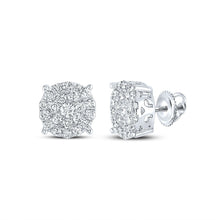 Load image into Gallery viewer, Captivating Cluster Brilliance: 14kt White Gold Women&#39;s Round Diamond Cluster Earrings - Top View