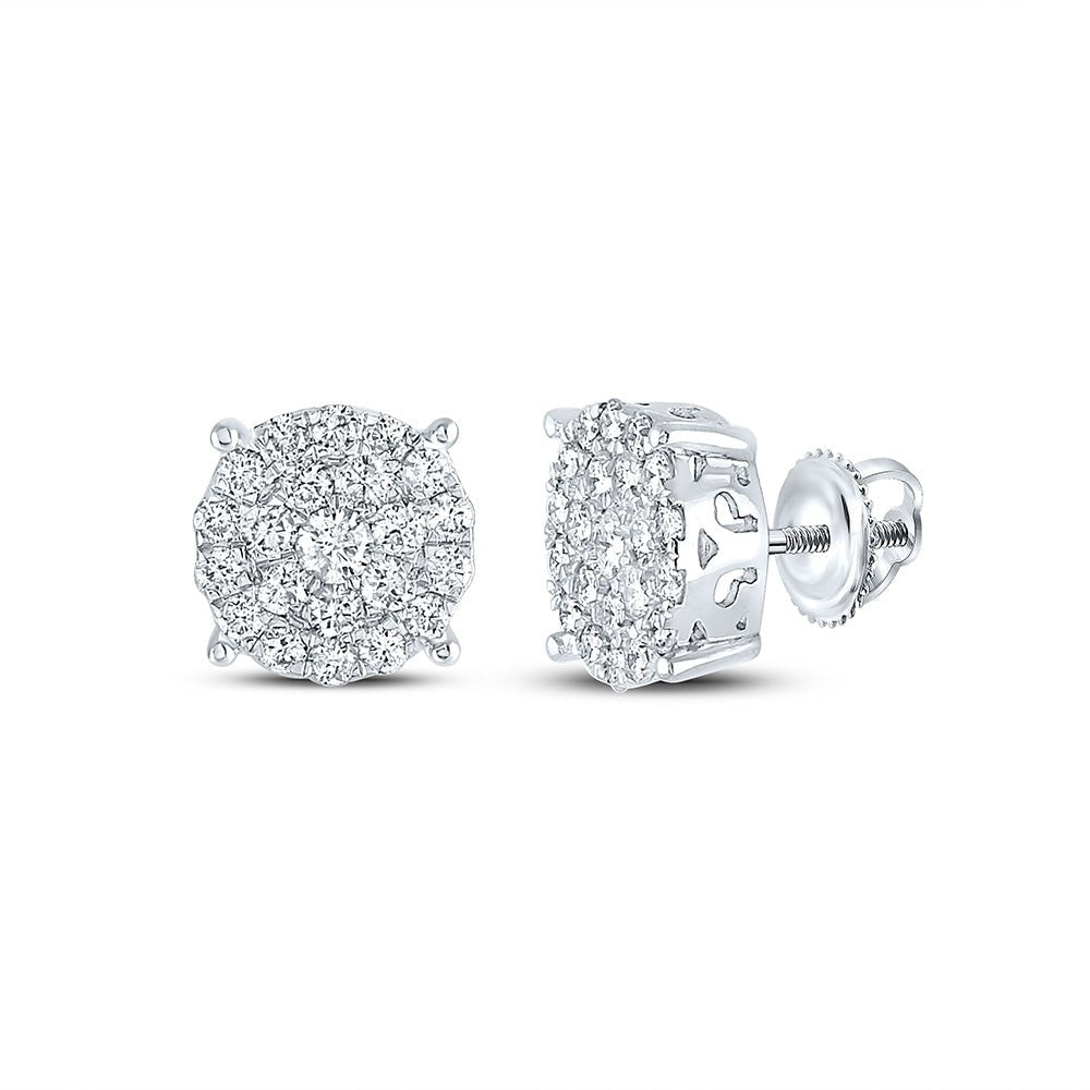 Earrings | 14kt White Gold Womens Round Diamond Cluster Earrings 2 Cttw | Splendid Jewellery GND