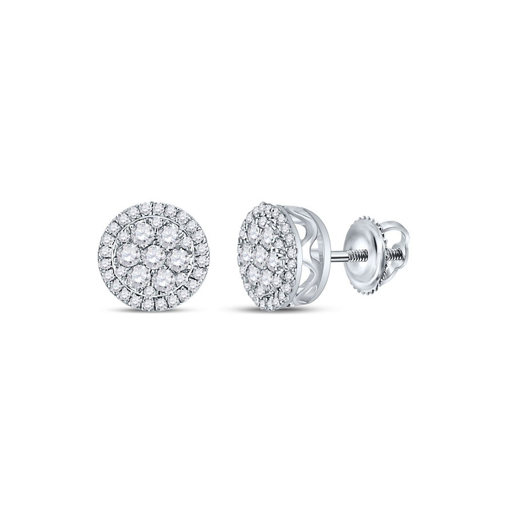 Earrings | 14kt White Gold Womens Round Diamond Cluster Earrings 3/8 Cttw | Splendid Jewellery GND