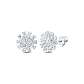 14kt White Gold Dazzling Diamond Cluster Earrings - Top View
