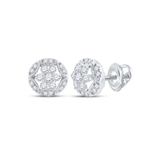 Load image into Gallery viewer, Radiant Brilliance: 14kt White Gold Diamond Cluster Earrings - Top View