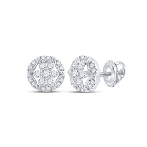 Earrings | 14kt White Gold Womens Round Diamond Cluster Earrings 3/8 Cttw | Splendid Jewellery GND