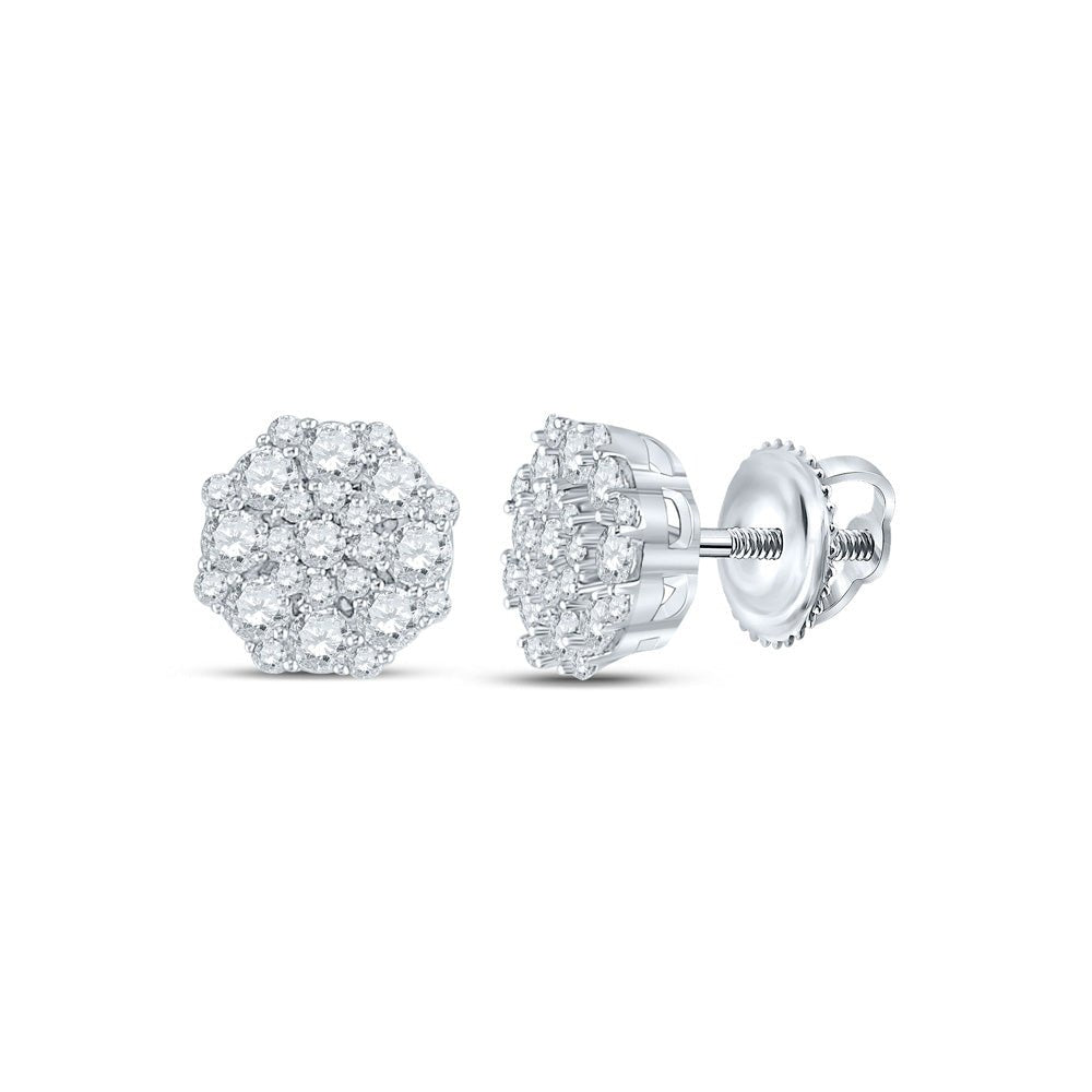 Earrings | 14kt White Gold Womens Round Diamond Cluster Earrings 5/8 Cttw | Splendid Jewellery GND