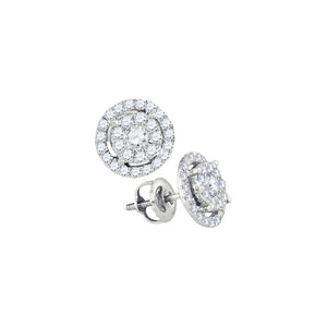 Earrings | 14kt White Gold Womens Round Diamond Concentric Cluster Earrings 3/4 Cttw | Splendid Jewellery GND