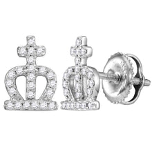 Load image into Gallery viewer, Radiant Grace: 14kt White Gold Womens Diamond Crown Cross Stud Earrings  Top View from Splendid Jewellery