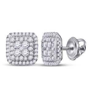 Earrings | 14kt White Gold Womens Round Diamond Cushion Cluster Earrings 1-1/2 Cttw | Splendid Jewellery GND