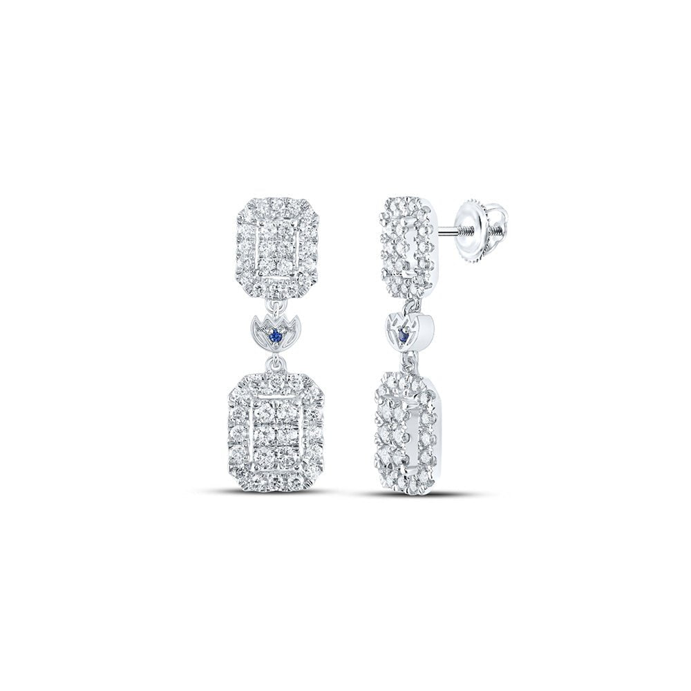 Earrings | 14kt White Gold Womens Round Diamond Dangle Earrings 1 Cttw | Splendid Jewellery GND
