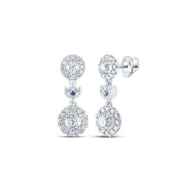 14kt White Gold Diamond and Sapphire Dangle Earrings - Timeless Elegance - Top View