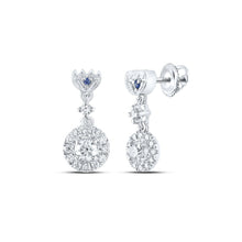 Load image into Gallery viewer, Radiant Elegance: 14kt White Gold Diamond and Sapphire Dangle Earrings - Top View