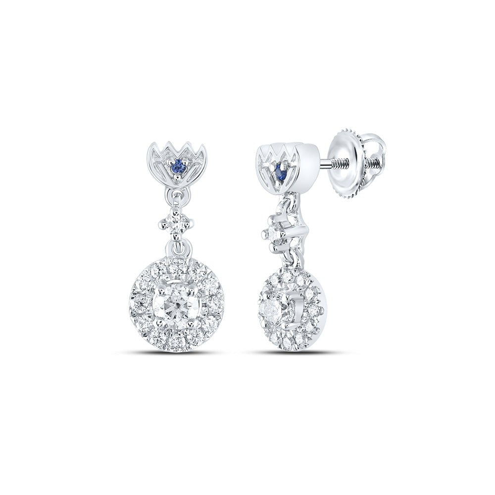 Earrings | 14kt White Gold Womens Round Diamond Dangle Earrings 1/2 Cttw | Splendid Jewellery GND