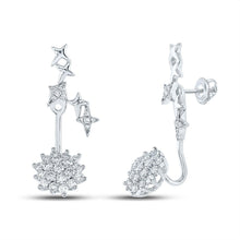 Load image into Gallery viewer, 14kt White Gold Mesmerizing Diamond Cluster Dangle Earrings - Top View