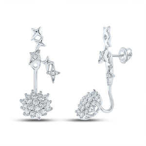 Earrings | 14kt White Gold Womens Round Diamond Floating Cluster Dangle Earrings 3/4 Cttw | Splendid Jewellery GND