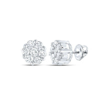Load image into Gallery viewer, 14kt White Gold Diamond Blossom Cluster Earrings - Radiant Floral Brilliance - Top View