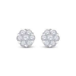 Earrings | 14kt White Gold Womens Round Diamond Flower Cluster Earrings 1-1/5 Cttw | Splendid Jewellery GND