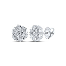 Load image into Gallery viewer, 14kt White Gold Diamond Blossom Earrings: Exquisite Floral Cluster Design - Top View