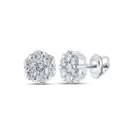 14kt White Gold Diamond Blossom Earrings: Exquisite Floral Cluster Design - Top View