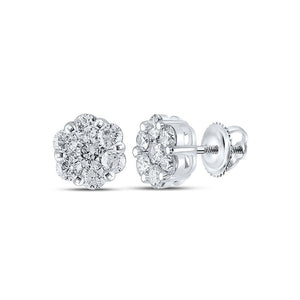 Earrings | 14kt White Gold Womens Round Diamond Flower Cluster Earrings 1-3/4 Cttw | Splendid Jewellery GND