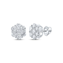 Load image into Gallery viewer, Radiant Blossom: 14kt White Gold Diamond Flower Cluster Earrings - Top View