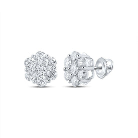 Radiant Blossom: 14kt White Gold Diamond Flower Cluster Earrings - Top View