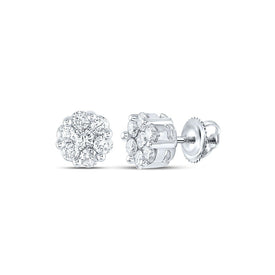 14kt White Gold Diamond Blossom Cluster Earrings: A Captivating Floral Delight - Top View