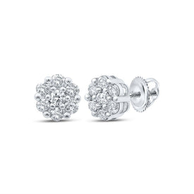 Floral Brilliance: 14kt White Gold Diamond Flower Cluster Earrings - Top View