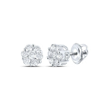 Load image into Gallery viewer, 14kt White Gold Diamond Blossom Cluster Earrings - Captivating Floral Brilliance - Top View