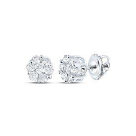 14kt White Gold Diamond Blossom Cluster Earrings - Captivating Floral Brilliance - Top View