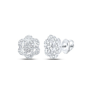 Earrings | 14kt White Gold Womens Round Diamond Flower Cluster Earrings 1/2 Cttw | Splendid Jewellery GND