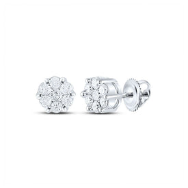 14kt White Gold Diamond Blossom Cluster Earrings - Top View