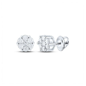 Earrings | 14kt White Gold Womens Round Diamond Flower Cluster Earrings 1/4 Cttw | Splendid Jewellery GND