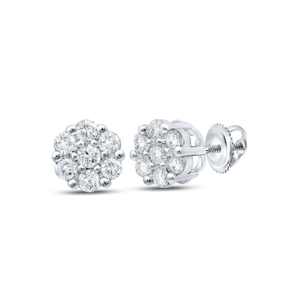 Earrings | 14kt White Gold Womens Round Diamond Flower Cluster Earrings 1/5 Cttw | Splendid Jewellery GND