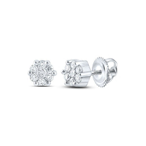 Earrings | 14kt White Gold Womens Round Diamond Flower Cluster Earrings 1/6 Cttw | Splendid Jewellery GND