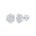 14kt White Gold Floral Diamond Cluster Earrings - Timeless Elegance and Sparkling Brilliance - Top View