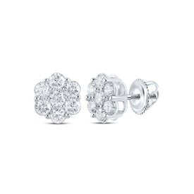 14kt White Gold Floral Diamond Cluster Earrings - Timeless Elegance and Sparkling Brilliance - Top View