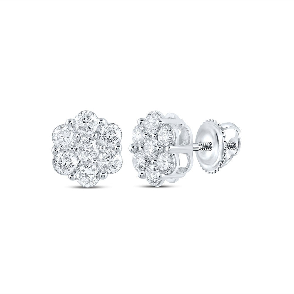 Earrings | 14kt White Gold Womens Round Diamond Flower Cluster Earrings 2-1/3 Cttw | Splendid Jewellery GND