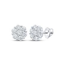 Load image into Gallery viewer, Radiant Blooms: 14kt White Gold Womens Round Diamond Flower Cluster Earrings 2-1/4 Cttw - Top View